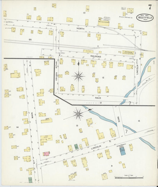 Sanborn Fire Insurance Map from Westfield, Tioga County, Pennsylvania (1907), Sheet #0007 - Historic Sanborn Fire Insurance Map Print, vintage old map wall art, antique decor, genealogy gift, Pennsylvania Pennsylvania map