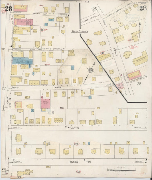 Sanborn Fire Insurance Map from Plymouth, Plymouth County, Massachusetts (1948), Sheet #0028 - Historic Sanborn Fire Insurance Map Print, vintage old map wall art, antique decor, genealogy gift, Massachusetts Massachusetts map