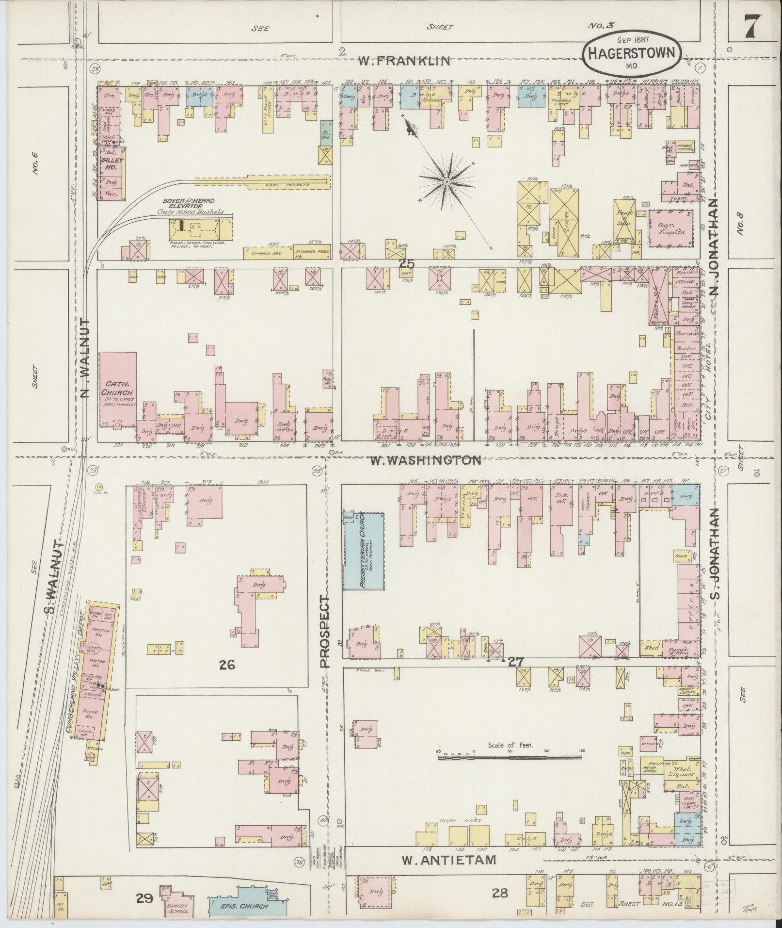 Washington, Maryland - 1887 - Sanborn Fire Insurance Map, Sheet #0007 - Historic Sanborn Fire Insurance Map Print, Washington Maryland 1887 0007 vintage old map wall art