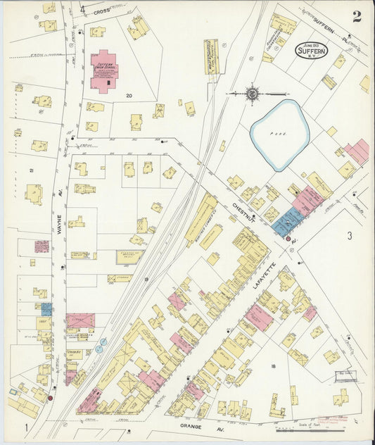 Sanborn Fire Insurance Map from Suffern, Rockland County, New York (1913), Sheet #0002 - Historic Sanborn Fire Insurance Map Print, vintage old map wall art, antique decor, genealogy gift, New York New York map