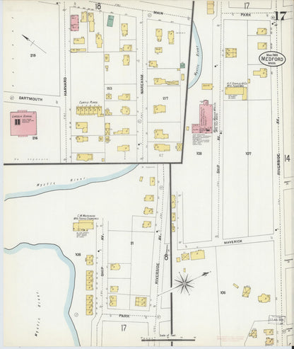 Sanborn Fire Insurance Map from Medford, Middlesex County, Massachusetts (1903), Sheet #0017 - Complete Map Set gallery image, historic Sanborn map, vintage wall art, Massachusetts Massachusetts