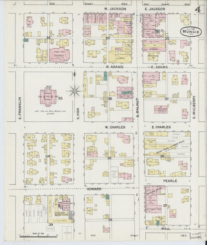 Sanborn Fire Insurance Map from Muncie, Delaware County, Indiana (1889), Sheet #0004 - Complete Map Set gallery image, historic Sanborn map, vintage wall art, Muncie Delaware