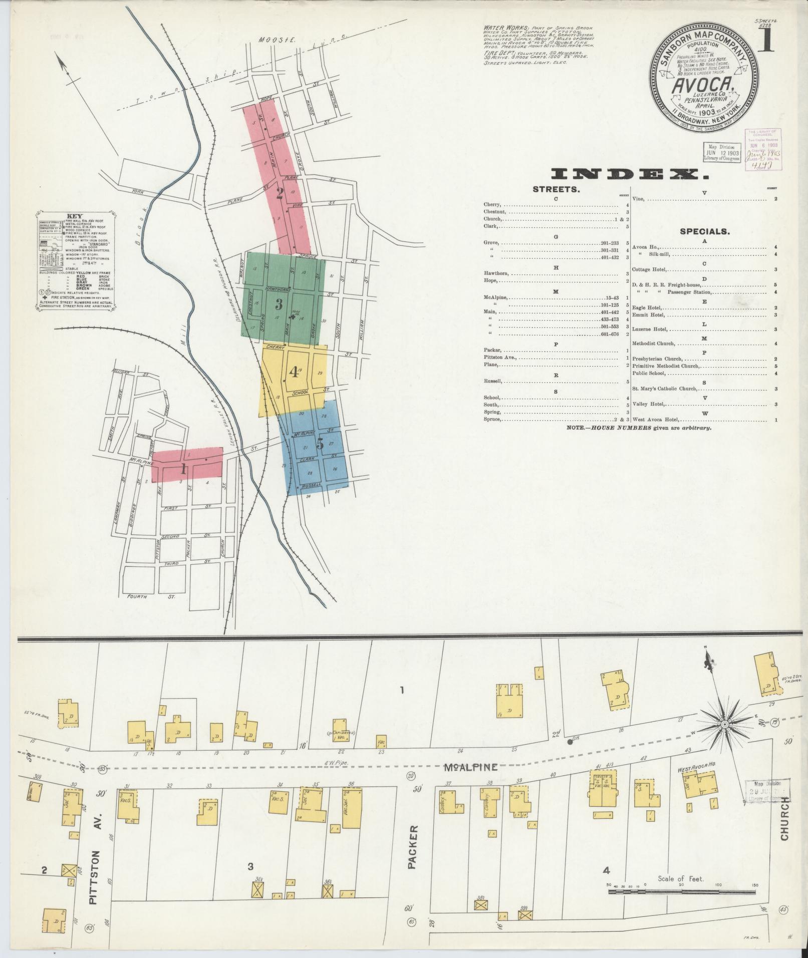 Sanborn Fire Insurance Map from Avoca, Luzerne County, Pennsylvania (1903), Sheet #0001 - Historic Sanborn Fire Insurance Map Print, vintage old map wall art, antique decor, genealogy gift, Pennsylvania Pennsylvania map