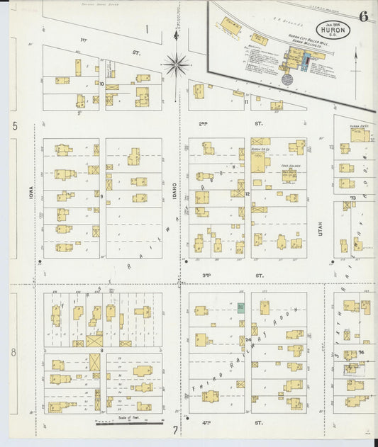 Sanborn Fire Insurance Map from Huron, Beadle County, South Dakota (1904), Sheet #0006 - Historic Sanborn Fire Insurance Map Print, vintage old map wall art, antique decor, genealogy gift, South Dakota South Dakota map