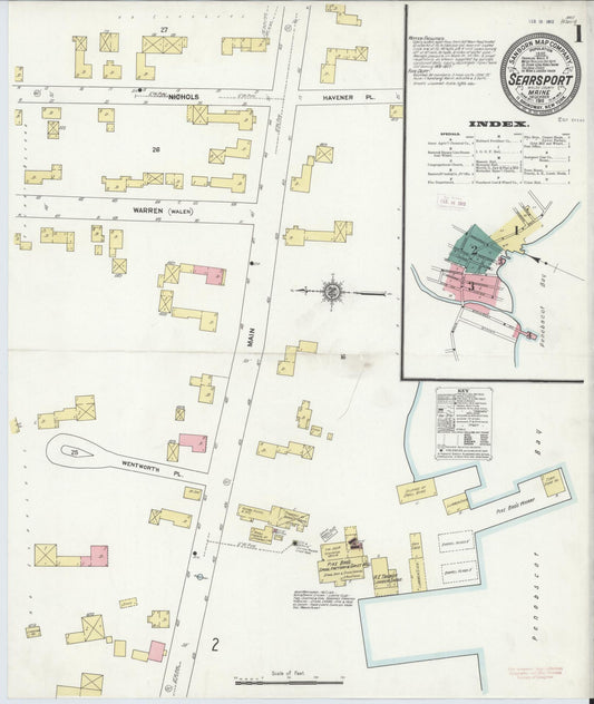 Sanborn Fire Insurance Map from Searsport, Waldo County, Maine (1911), Sheet #0001 - Historic Sanborn Fire Insurance Map Print, vintage old map wall art, antique decor, genealogy gift, Maine Maine map