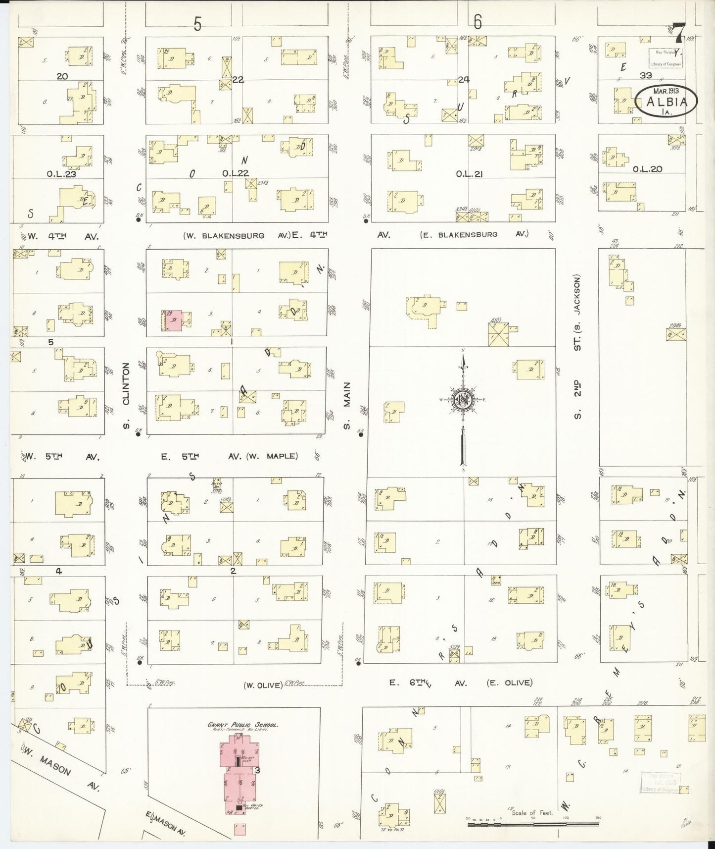 Sanborn Fire Insurance Map from Albia, Monroe County, Iowa (1913), Sheet #0007 - Historic Sanborn Fire Insurance Map Print, vintage old map wall art