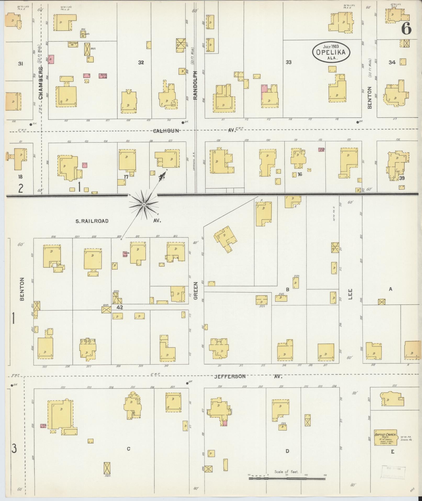 Sanborn Fire Insurance Map from Opelika, Lee County, Alabama (1903), Sheet #0006 - Complete Map Set gallery image, historic Sanborn map, vintage wall art, Alabama Alabama
