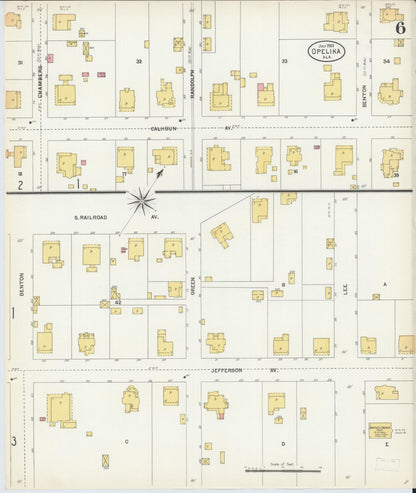 Sanborn Fire Insurance Map from Opelika, Lee County, Alabama (1903), Sheet #0006 - Complete Map Set gallery image, historic Sanborn map, vintage wall art, Alabama Alabama