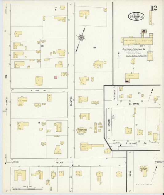 Sanborn Fire Insurance Map from Brenham, Washington County, Texas (1912), Sheet #0012 - Historic Sanborn Fire Insurance Map Print, vintage old map wall art, antique decor, genealogy gift, Texas Texas map