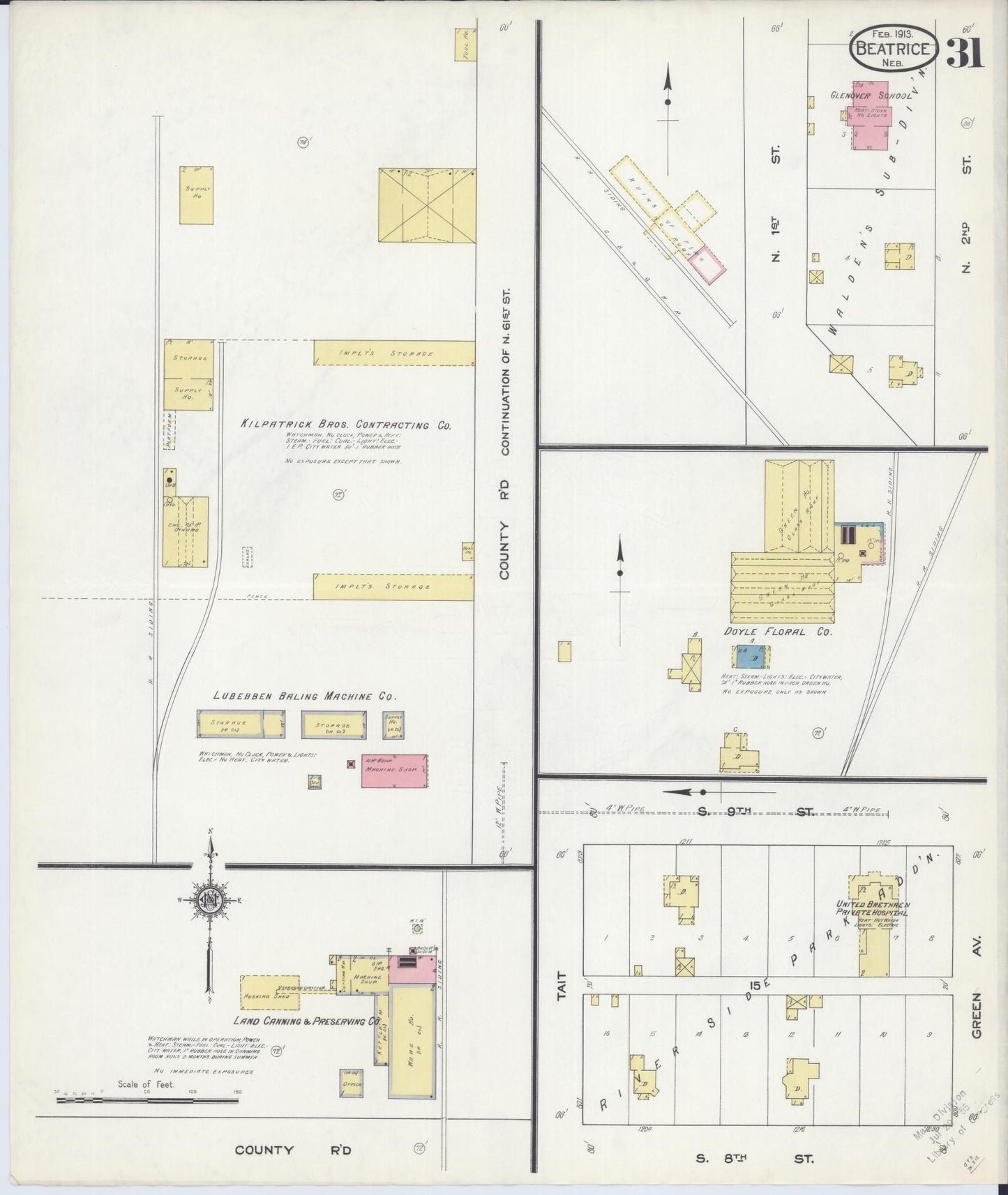 Sanborn Fire Insurance Map from Beatrice, Gage County, Nebraska (1913), Sheet #0031 - Complete Map Set gallery image, historic Sanborn map, vintage wall art, Nebraska Nebraska