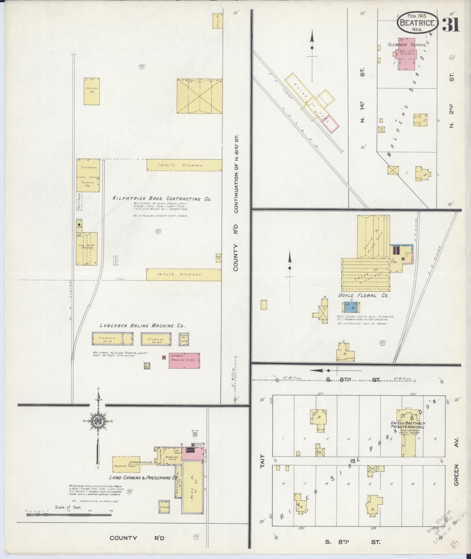 Sanborn Fire Insurance Map from Beatrice, Gage County, Nebraska (1913), Sheet #0031 - Complete Map Set gallery image, historic Sanborn map, vintage wall art, Nebraska Nebraska