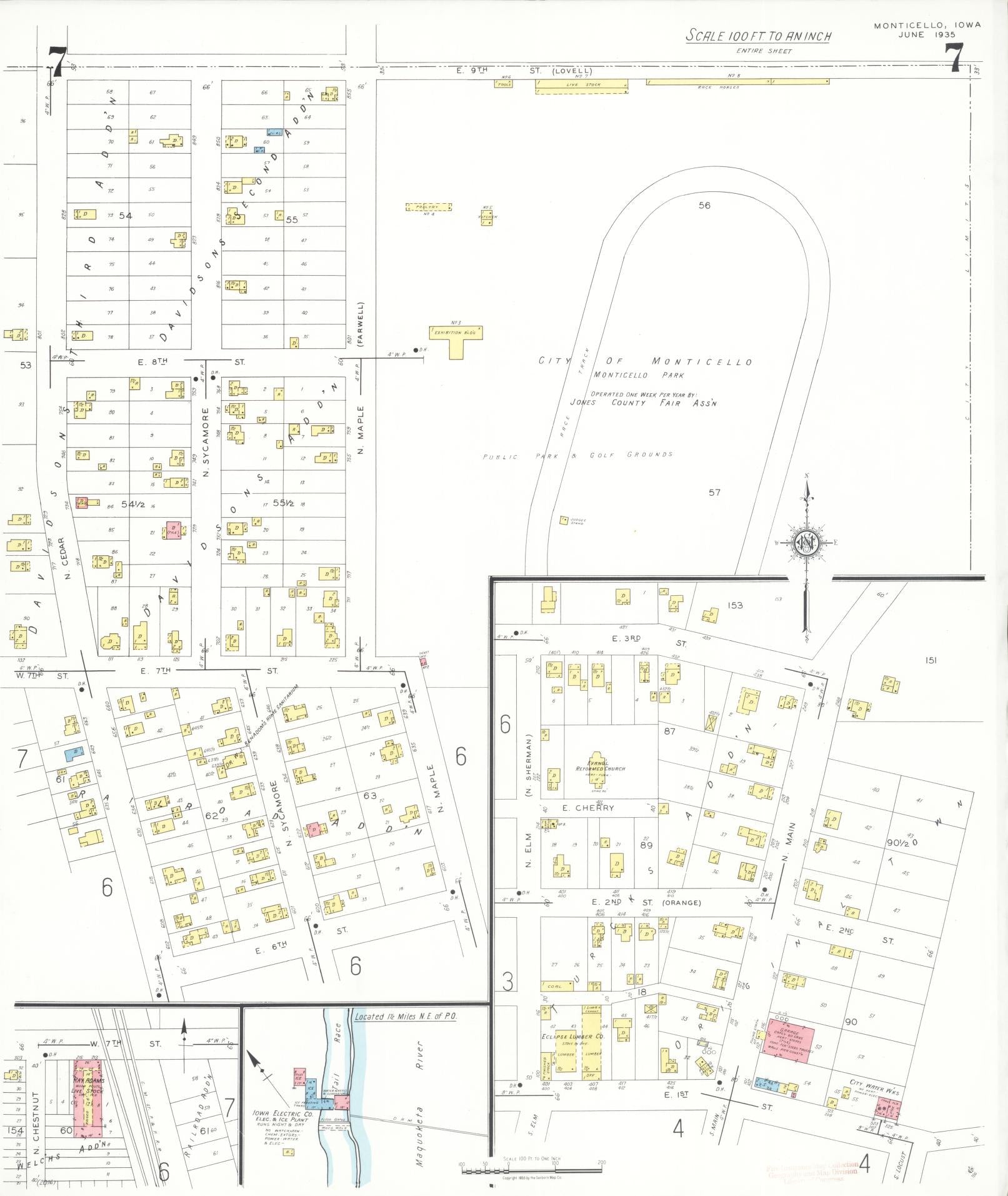 Sanborn Fire Insurance Map from Monticello, Jones County, Iowa (1935), Sheet #0007 - Historic Sanborn Fire Insurance Map Print
