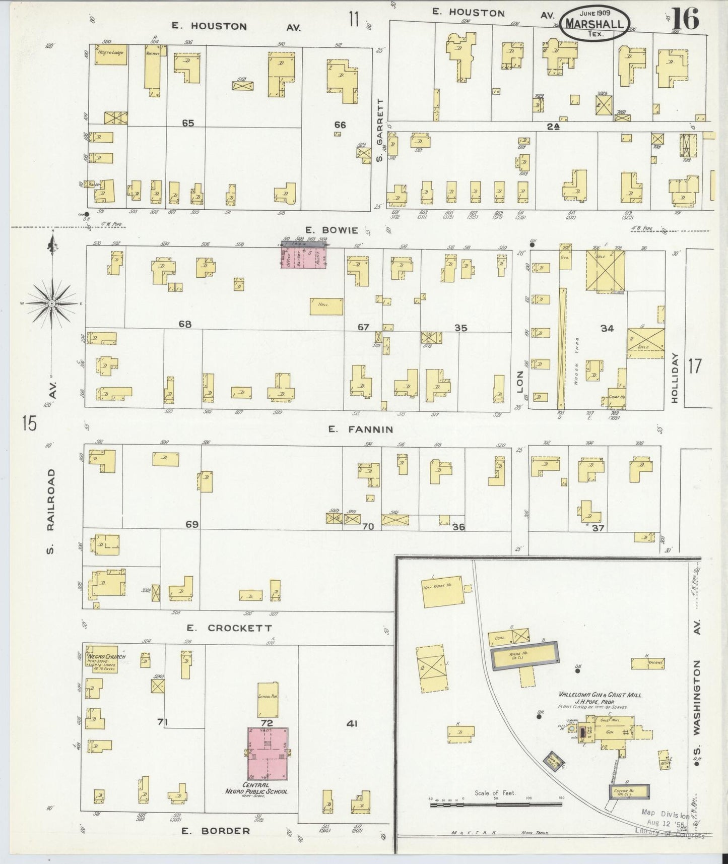 Sanborn Fire Insurance Map from Marshall, Harrison County, Texas (1909), Sheet #0016 - Complete Map Set gallery image, historic Sanborn map, vintage wall art, Texas Texas
