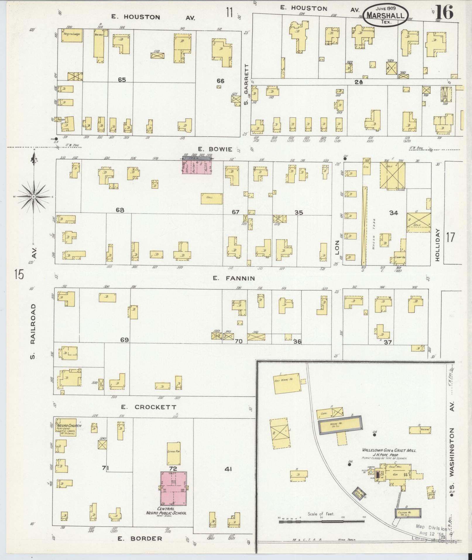 Sanborn Fire Insurance Map from Marshall, Harrison County, Texas (1909), Sheet #0016 - Complete Map Set gallery image, historic Sanborn map, vintage wall art, Texas Texas