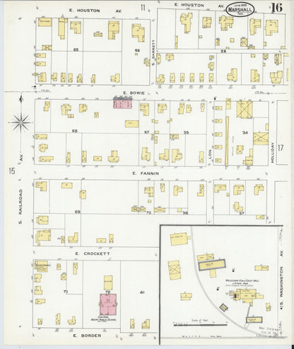 Sanborn Fire Insurance Map from Marshall, Harrison County, Texas (1909), Sheet #0016 - Complete Map Set gallery image, historic Sanborn map, vintage wall art, Texas Texas