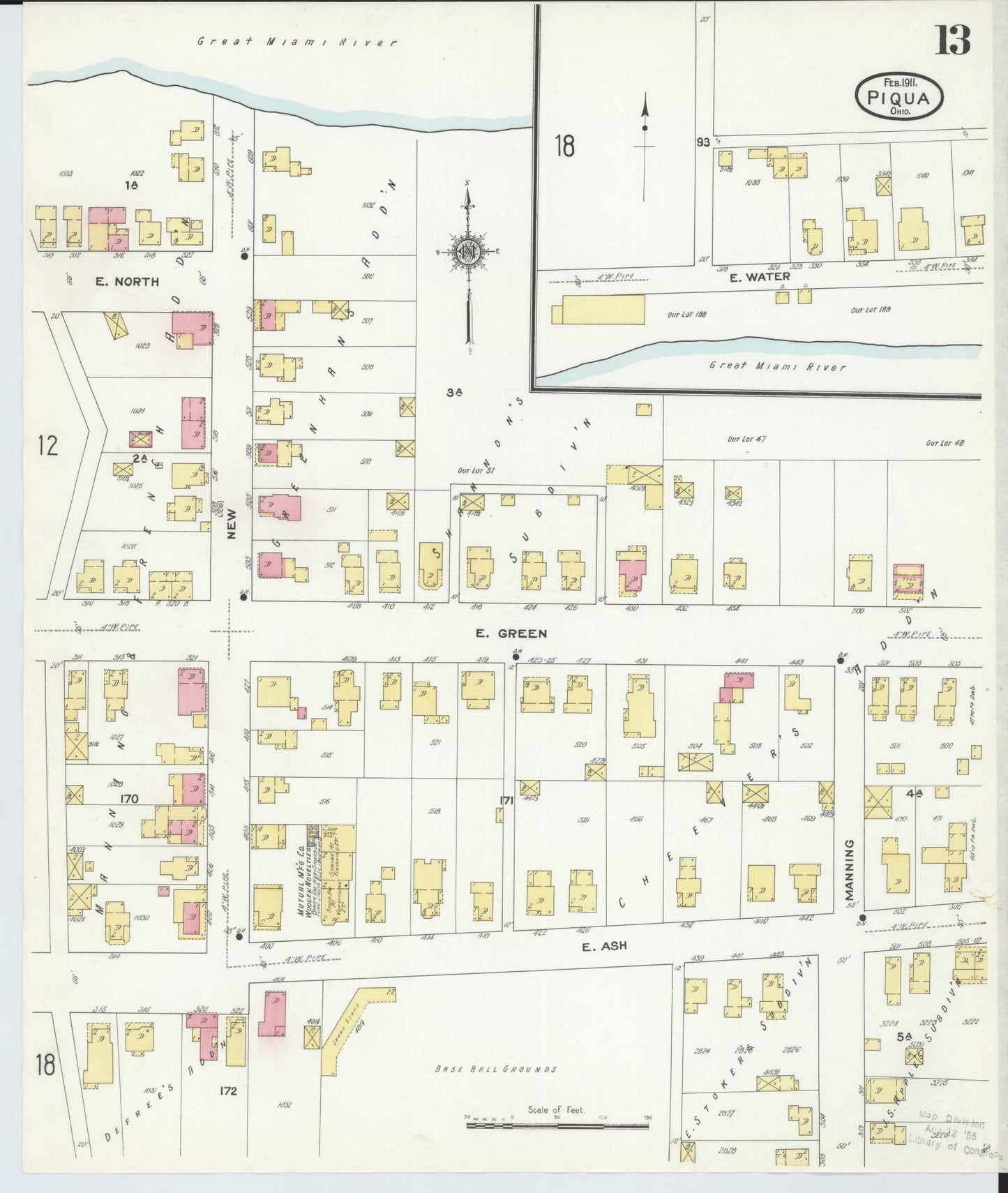 Sanborn Fire Insurance Map from Piqua, Miami County, Ohio (1911), Sheet #0013 - Historic Sanborn Fire Insurance Map Print, vintage old map wall art, antique decor, genealogy gift, Ohio Ohio map