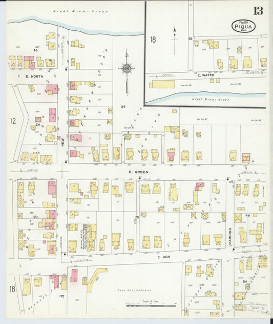 Sanborn Fire Insurance Map from Piqua, Miami County, Ohio (1911), Sheet #0013 - Historic Sanborn Fire Insurance Map Print, vintage old map wall art, antique decor, genealogy gift, Ohio Ohio map