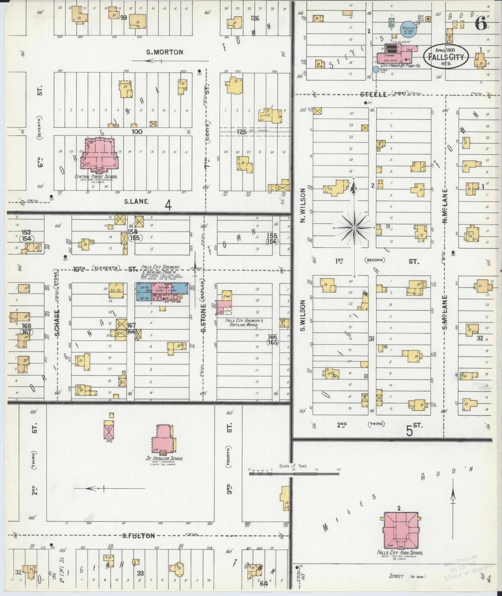 Sanborn Fire Insurance Map from Falls City, Richardson County, Nebraska (1900), Sheet #0006 - Historic Sanborn Fire Insurance Map Print, vintage old map wall art, antique decor, genealogy gift, Nebraska Nebraska map