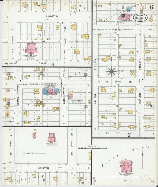 Sanborn Fire Insurance Map from Falls City, Richardson County, Nebraska (1900), Sheet #0006 - Historic Sanborn Fire Insurance Map Print, vintage old map wall art, antique decor, genealogy gift, Nebraska Nebraska map
