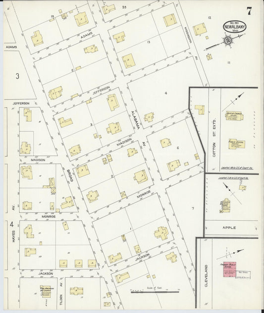 Sanborn Fire Insurance Map from New Albany, Union County, Mississippi (1913), Sheet #0007 - Historic Sanborn Fire Insurance Map Print, vintage old map wall art, antique decor, genealogy gift, Mississippi Mississippi map