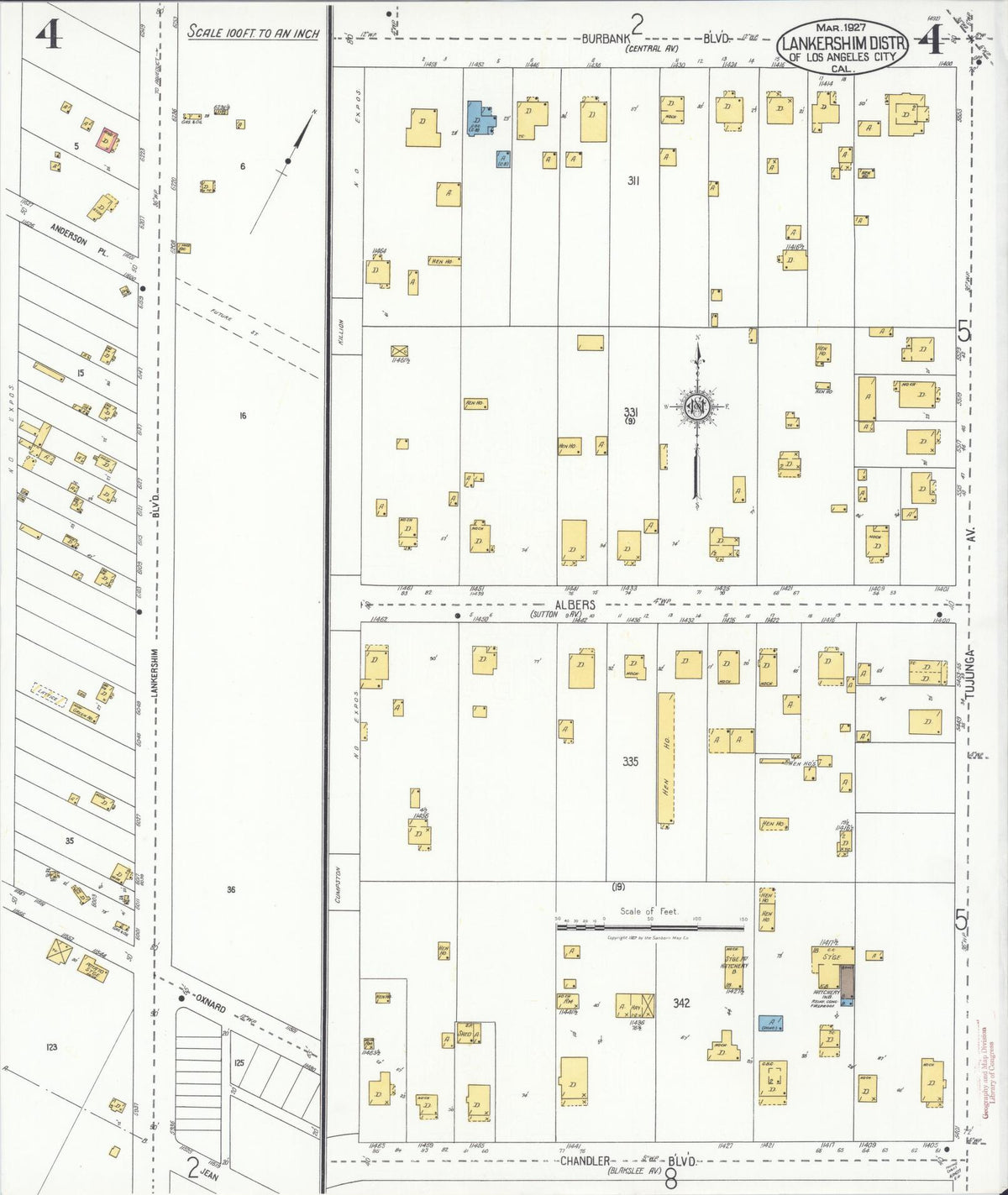 Sanborn Fire Insurance Map from Lankershim, Los Angeles County, California (1927), Sheet #0004 - Complete Map Set gallery image, historic Sanborn map, vintage wall art, California California