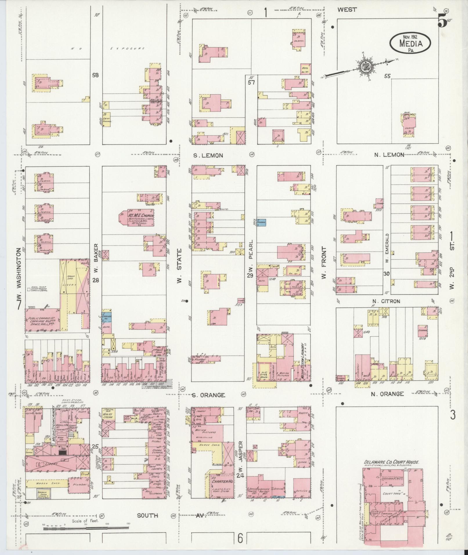 Sanborn Fire Insurance Map from Media, Delaware County, Pennsylvania (1912), Sheet #0005 - Complete Map Set gallery image, historic Sanborn map, vintage wall art, Media Delaware