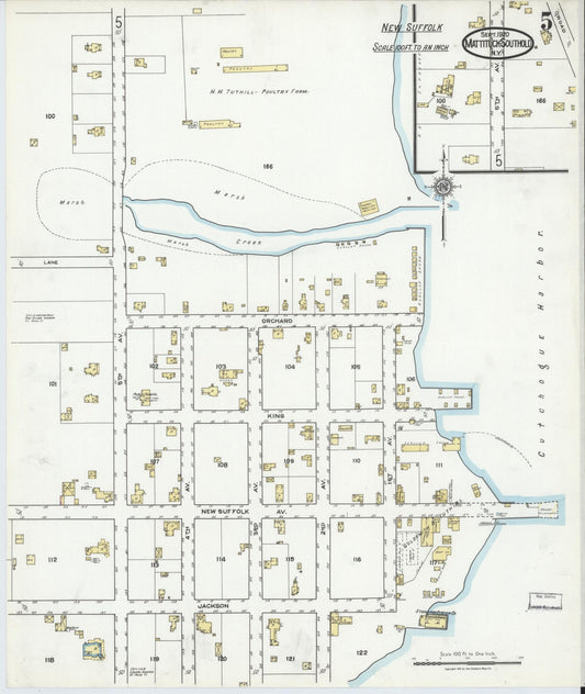 Sanborn Fire Insurance Map from Mattituck-southold, Suffolk County, New York (1920), Sheet #0005 - Historic Sanborn Fire Insurance Map Print, vintage old map wall art, antique decor, genealogy gift, New York New York map