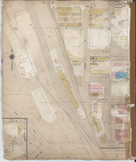 Sanborn Fire Insurance Map from Calexico, Imperial County, California (1956), Sheet #0012 - Historic Sanborn Fire Insurance Map Print, vintage old map wall art, antique decor, genealogy gift, California California map