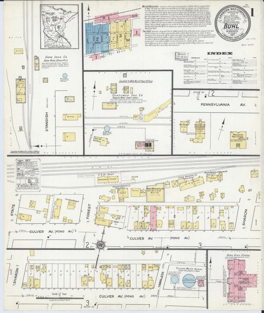 Sanborn Fire Insurance Map from Buhl, Saint Louis County, Minnesota (1917), Sheet #0001 - Historic Sanborn Fire Insurance Map Print, vintage old map wall art, antique decor, genealogy gift, Minnesota Minnesota map