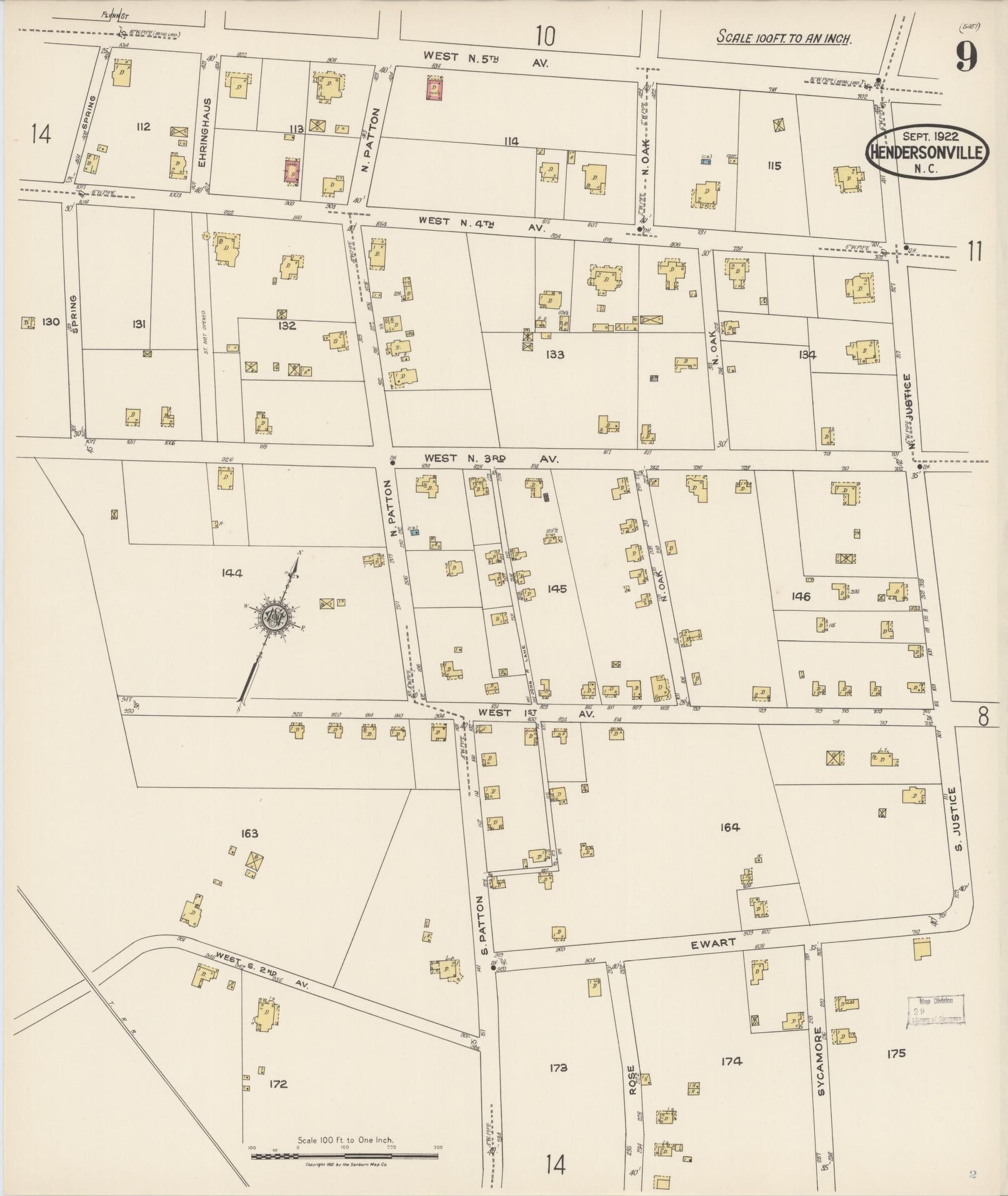 Sanborn Fire Insurance Map from Hendersonville, Henderson County, North Carolina (1922), Sheet #0009 - Complete Map Set gallery image, historic Sanborn map, vintage wall art, North Carolina North Carolina