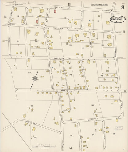 Sanborn Fire Insurance Map from Hendersonville, Henderson County, North Carolina (1922), Sheet #0009 - Complete Map Set gallery image, historic Sanborn map, vintage wall art, North Carolina North Carolina