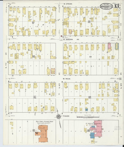 Sanborn Fire Insurance Map from Marquette, Marquette County, Michigan (1917), Sheet #0013 - Complete Map Set gallery image, historic Sanborn map, vintage wall art, Michigan Michigan