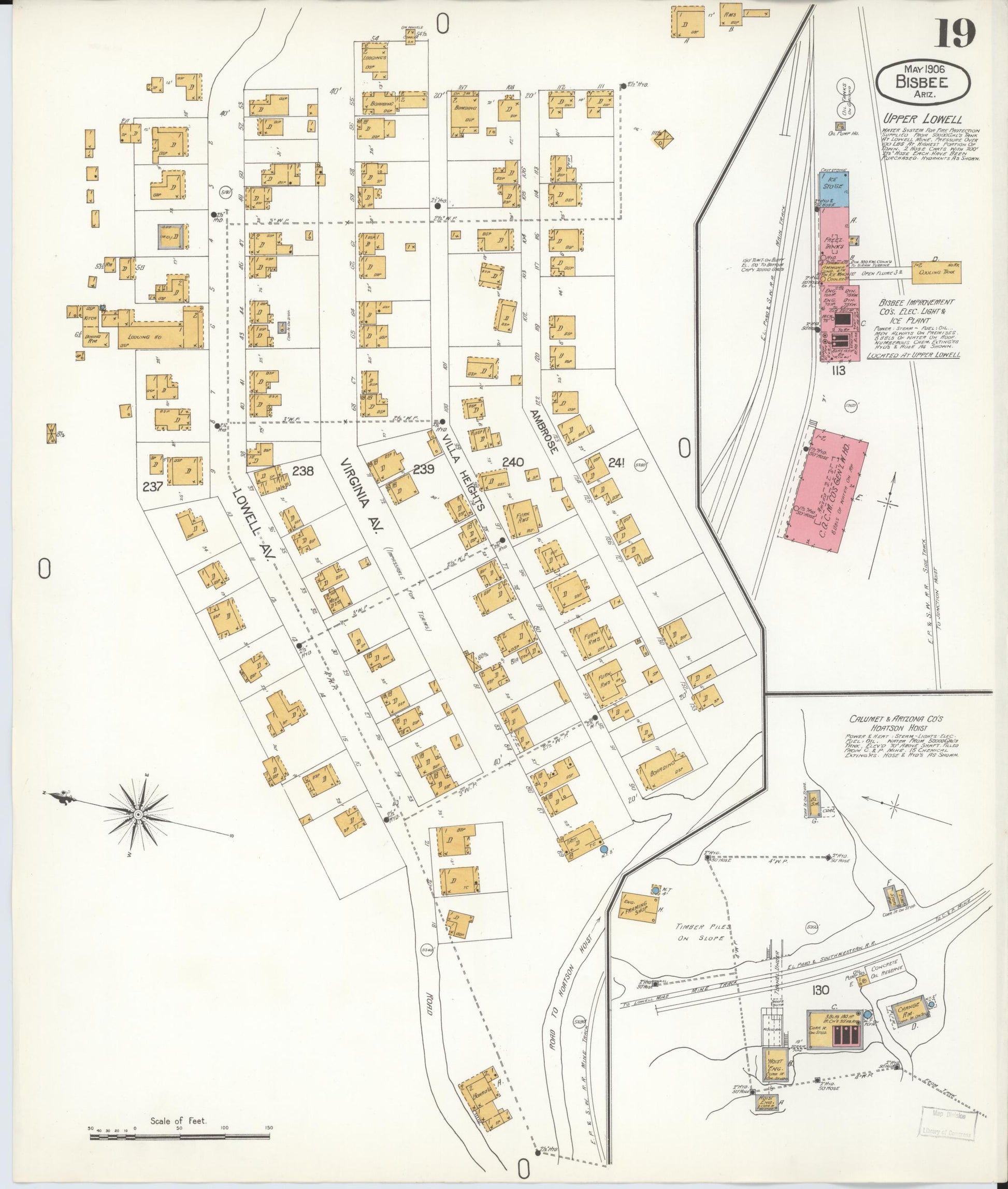Sanborn Fire Insurance Map from Bisbee, Cochise County, Arizona (1906), Sheet #0019 - Historic Sanborn Fire Insurance Map Print, vintage old map wall art, antique decor, genealogy gift, Arizona Arizona map