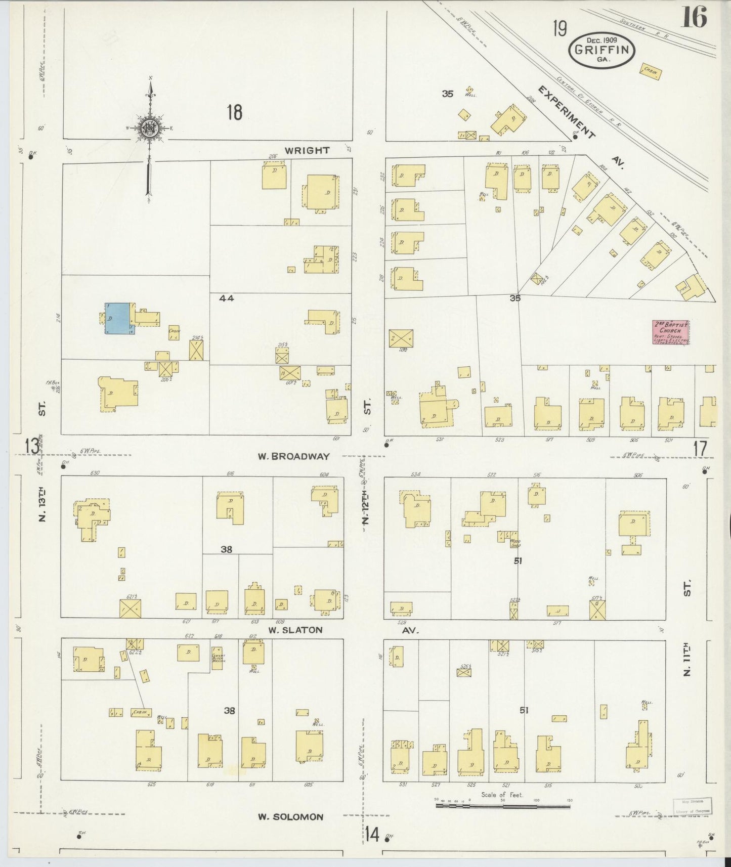 Sanborn Fire Insurance Map from Griffin, Spalding County, Georgia (1909), Sheet #0016 - Complete Map Set gallery image, historic Sanborn map, vintage wall art, Georgia Georgia