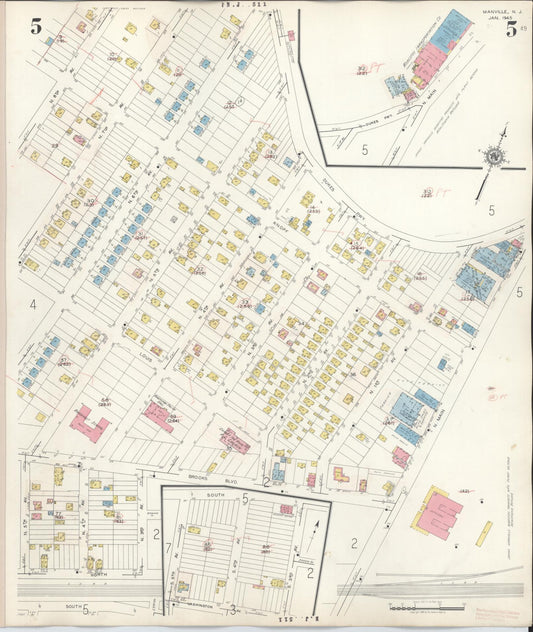Sanborn Fire Insurance Map from Manville, Somerset County, New Jersey (1949), Sheet #0005 - Historic Sanborn Fire Insurance Map Print, vintage old map wall art, antique decor, genealogy gift, New Jersey New Jersey map