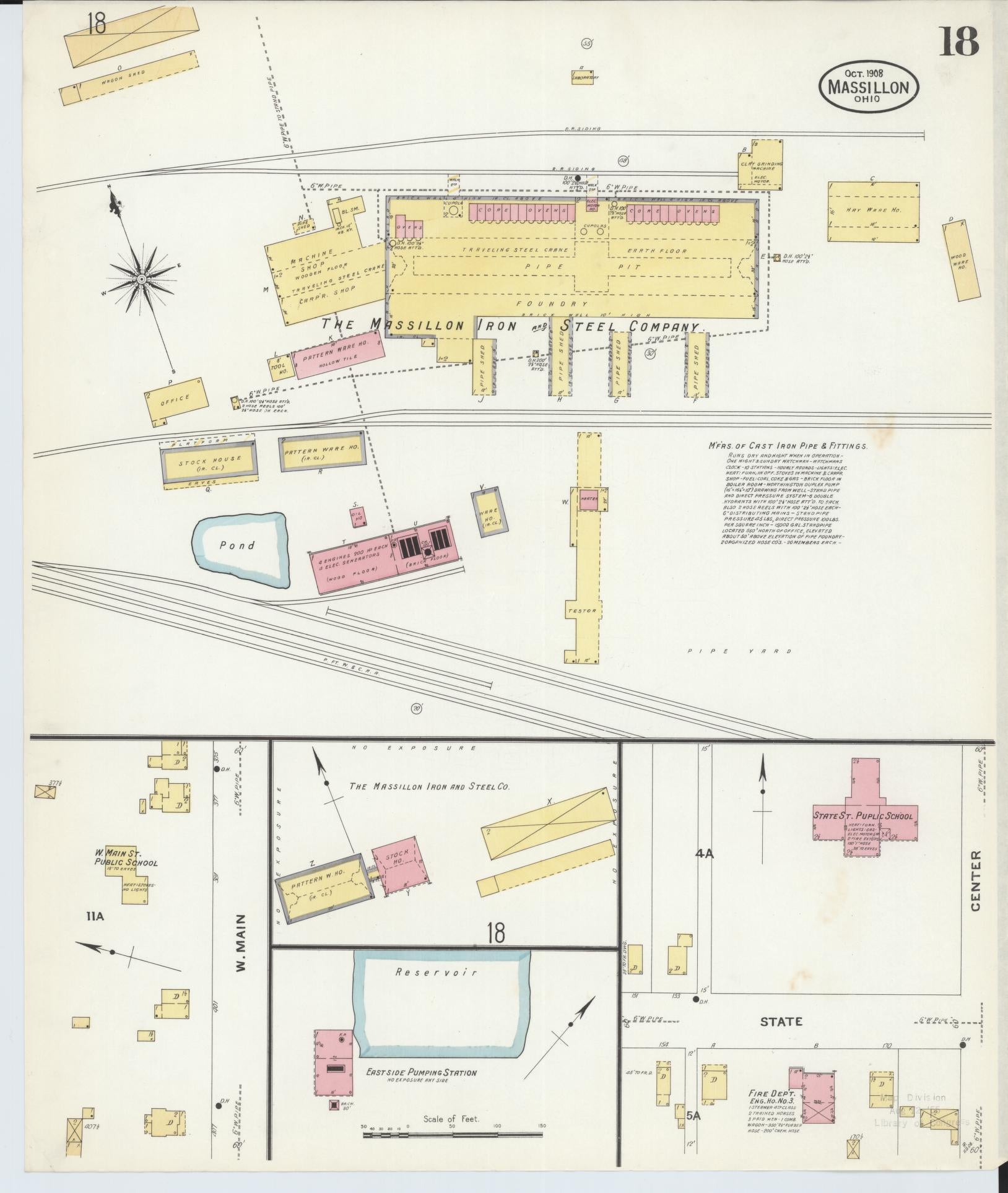 Sanborn Fire Insurance Map from Massillon, Stark County, Ohio (1908), Sheet #0018 - Historic Sanborn Fire Insurance Map Print, vintage old map wall art, antique decor, genealogy gift, Ohio Ohio map