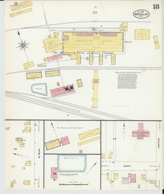 Sanborn Fire Insurance Map from Massillon, Stark County, Ohio (1908), Sheet #0018 - Historic Sanborn Fire Insurance Map Print, vintage old map wall art, antique decor, genealogy gift, Ohio Ohio map