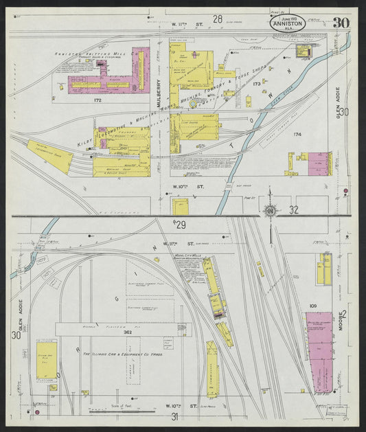 Sanborn Fire Insurance Map from Anniston, Calhoun County, Alabama (1910), Sheet #0030 - Historic Sanborn Fire Insurance Map Print, vintage old map wall art, antique decor, genealogy gift, Alabama Alabama map