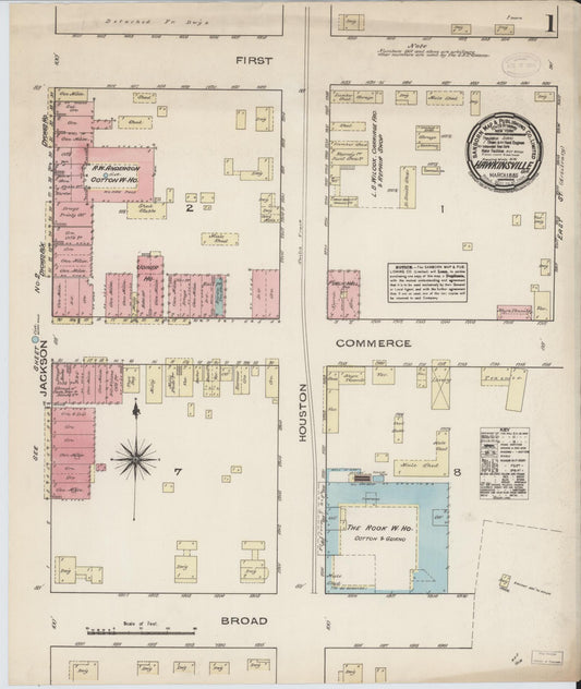 Sanborn Fire Insurance Map from Hawkinsville, Pulaski County, Georgia (1885), Sheet #0001 - Historic Sanborn Fire Insurance Map Print, vintage old map wall art, antique decor, genealogy gift, Georgia Georgia map