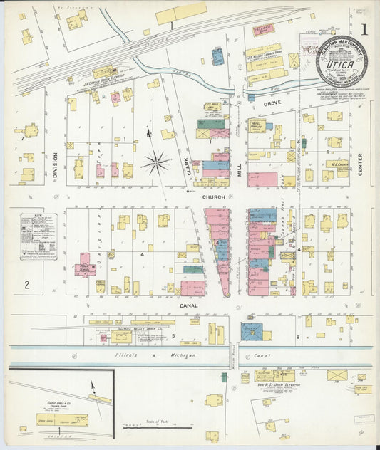 Sanborn Fire Insurance Map from Utica, La Salle County, Illinois (1909), Sheet #0001 - Historic Sanborn Fire Insurance Map Print, vintage old map wall art, antique decor, genealogy gift, Illinois Illinois map