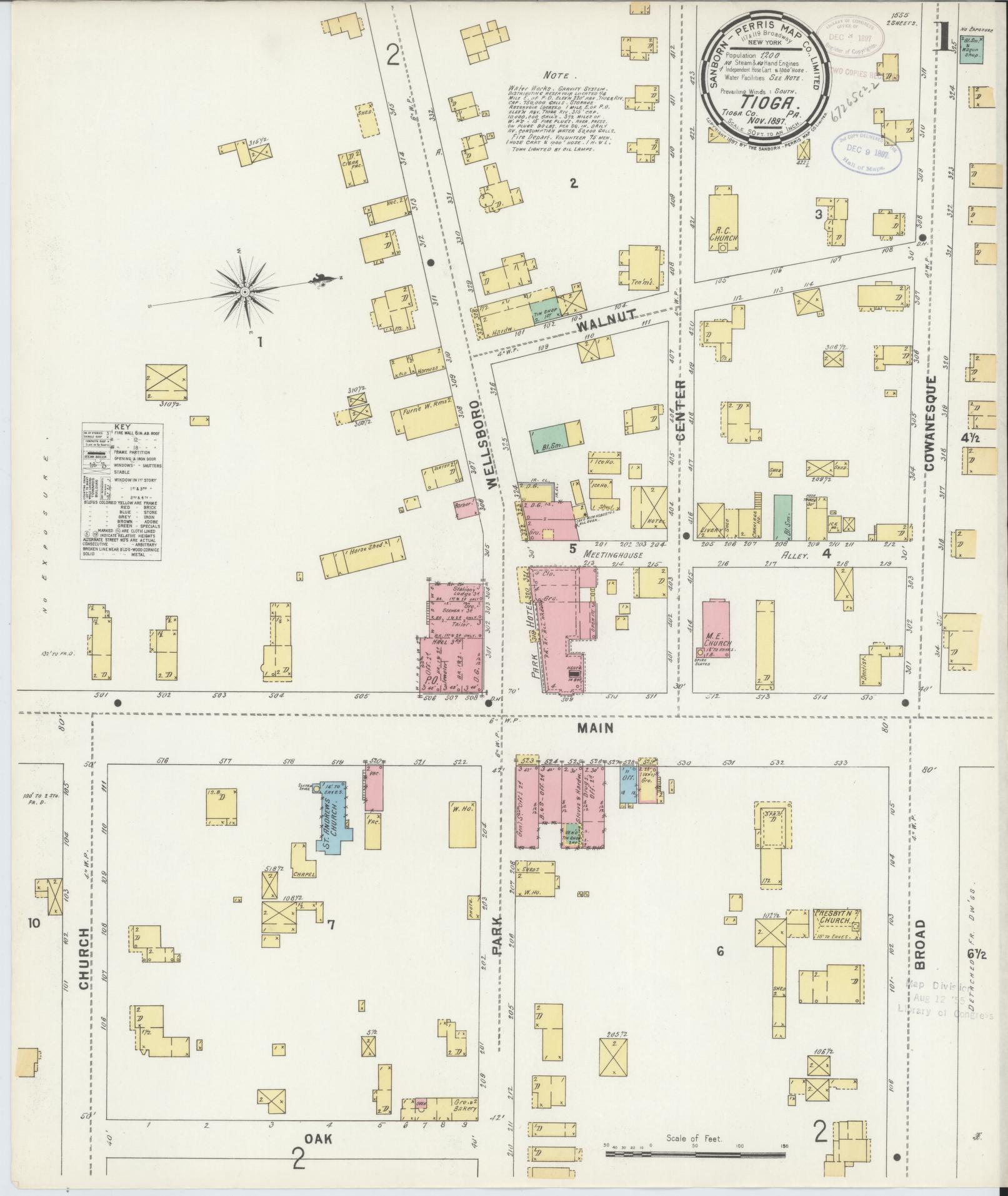 Sanborn Fire Insurance Map from Tioga, Tioga County, Pennsylvania (1897), Sheet #0001 - Complete Map Set gallery image, historic Sanborn map, vintage wall art, Pennsylvania Pennsylvania