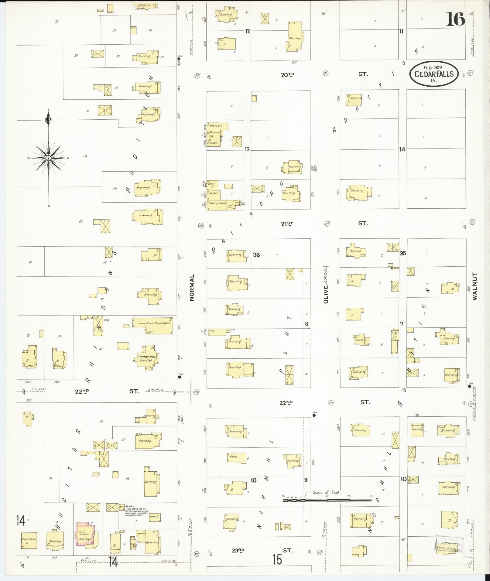 Sanborn Fire Insurance Map from Cedar Falls, Black Hawk County, Iowa (1909), Sheet #0016 - Historic Sanborn Fire Insurance Map Print, vintage old map wall art