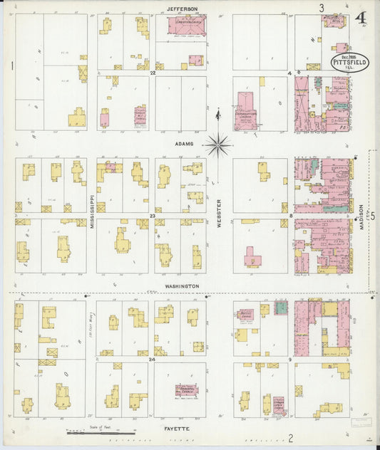 Sanborn Fire Insurance Map from Pittsfield, Pike County, Illinois (1905), Sheet #0004 - Historic Sanborn Fire Insurance Map Print, vintage old map wall art, antique decor, genealogy gift, Illinois Illinois map