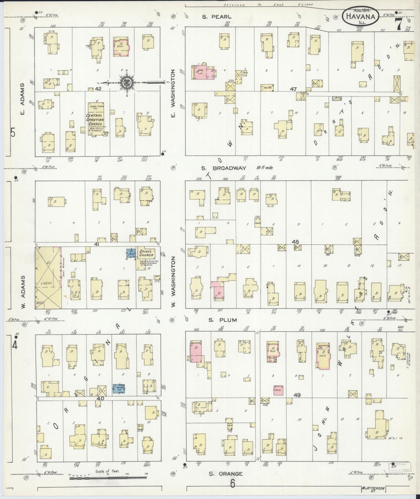 Sanborn Fire Insurance Map from Havana, Mason County, Illinois (1914), Sheet #0007 - Historic Sanborn Fire Insurance Map Print, vintage old map wall art, antique decor, genealogy gift, Illinois Illinois map