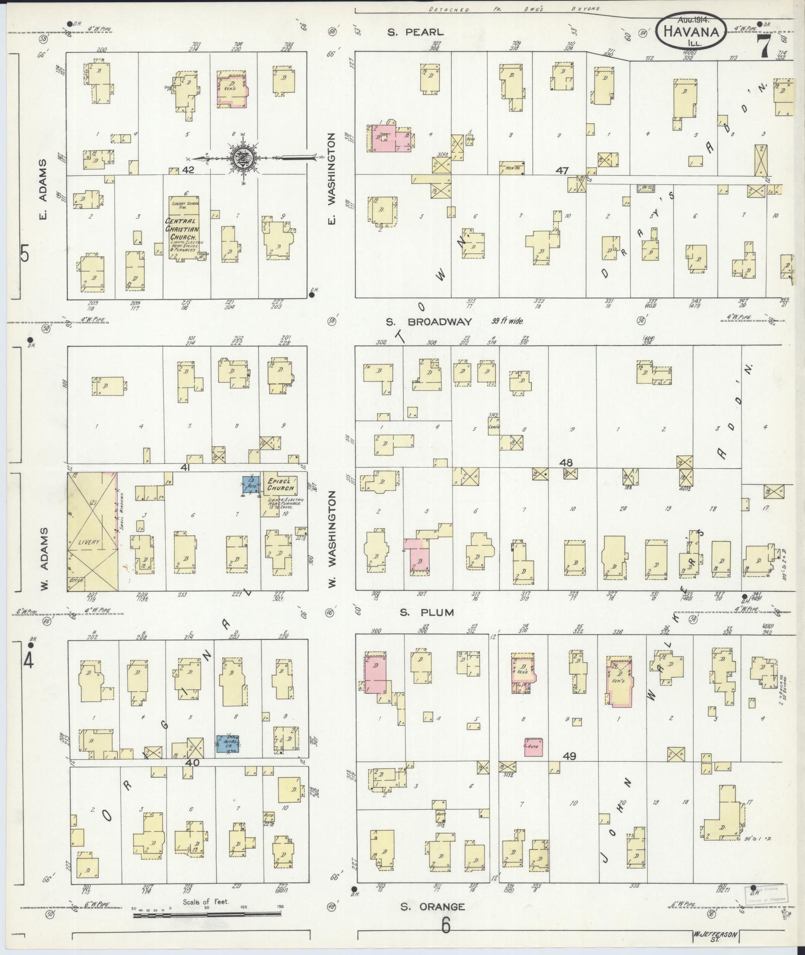 Sanborn Fire Insurance Map from Havana, Mason County, Illinois (1914), Sheet #0007 - Historic Sanborn Fire Insurance Map Print, vintage old map wall art, antique decor, genealogy gift, Illinois Illinois map