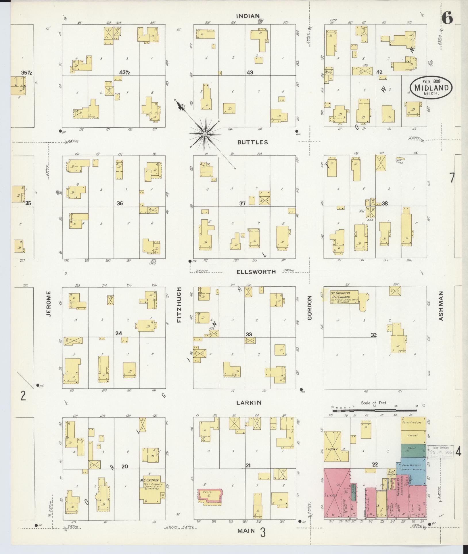 Sanborn Fire Insurance Map from Midland, Midland County, Michigan (1909), Sheet #0006 - Historic Sanborn Fire Insurance Map Print, vintage old map wall art, antique decor, genealogy gift, Michigan Michigan map