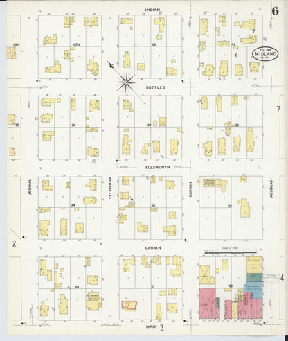 Sanborn Fire Insurance Map from Midland, Midland County, Michigan (1909), Sheet #0006 - Historic Sanborn Fire Insurance Map Print, vintage old map wall art, antique decor, genealogy gift, Michigan Michigan map