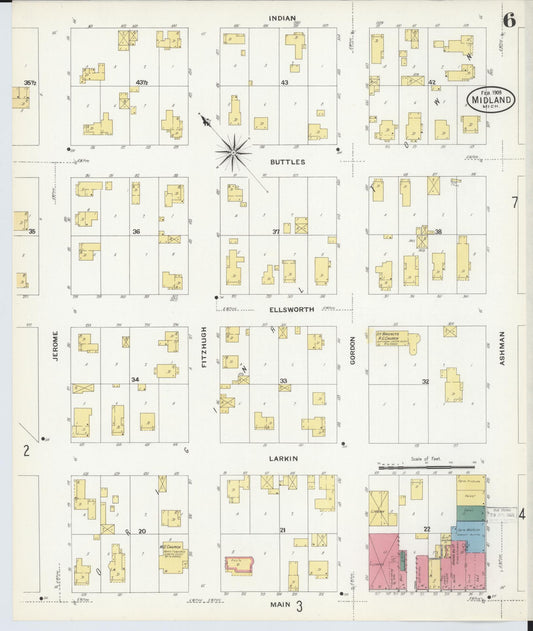 Sanborn Fire Insurance Map from Midland, Midland County, Michigan (1909), Sheet #0006 - Historic Sanborn Fire Insurance Map Print, vintage old map wall art, antique decor, genealogy gift, Michigan Michigan map