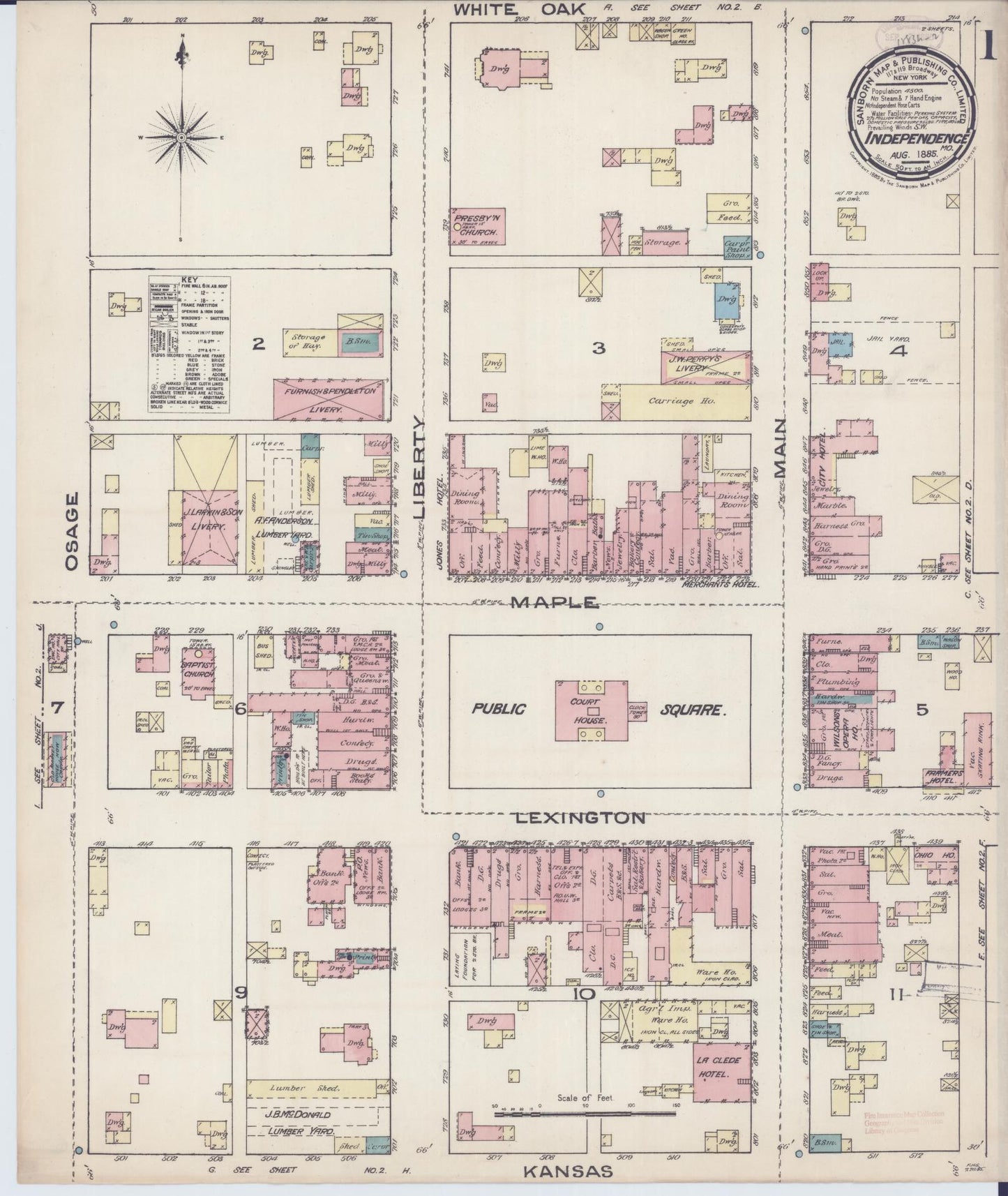 Sanborn Fire Insurance Map from Independence, Jackson County, Missouri (1885), Sheet #0001 - Historic Sanborn Fire Insurance Map Print, vintage old map wall art, antique decor, genealogy gift, Missouri Missouri map