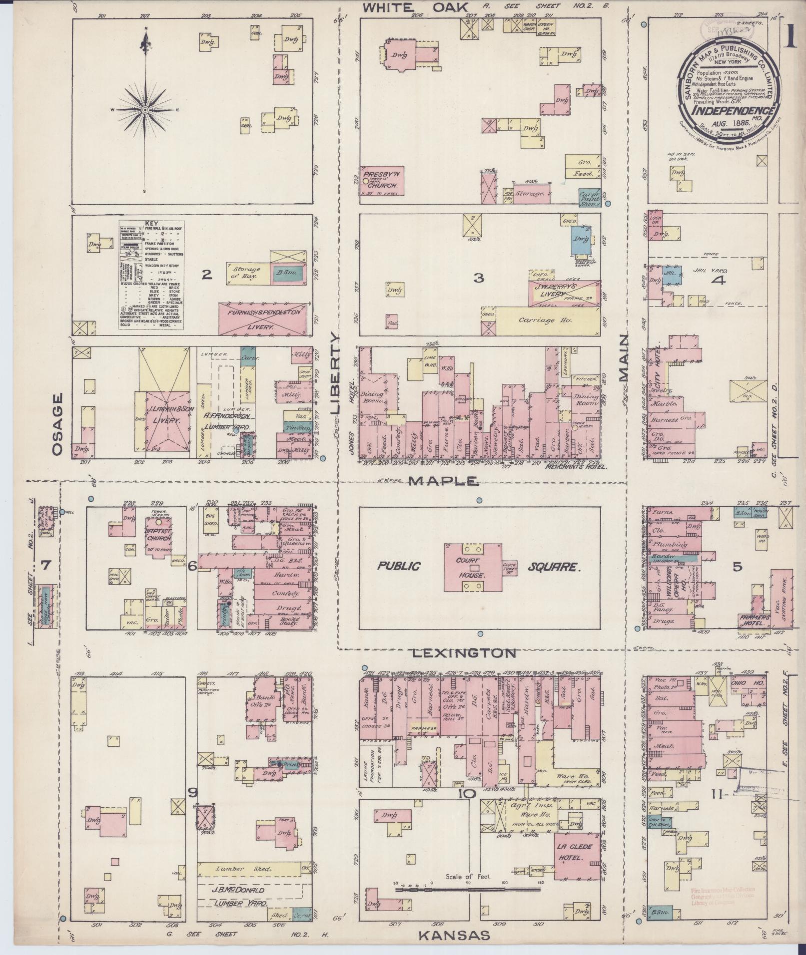 Sanborn Fire Insurance Map from Independence, Jackson County, Missouri (1885), Sheet #0001 - Historic Sanborn Fire Insurance Map Print, vintage old map wall art, antique decor, genealogy gift, Missouri Missouri map